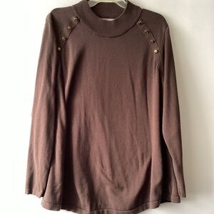 Jessica London Brown Long Sleeve Top with Button Accents